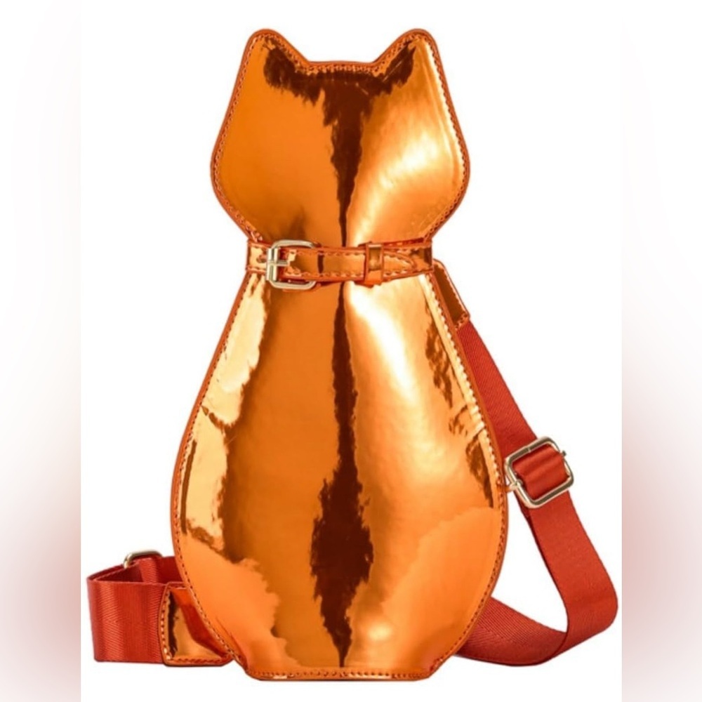Metallic Novely Cat Shaped Sling Handbags Faux Leather NWOT​